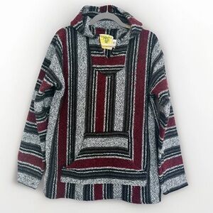 Iguana Jack Baja Mens Hoodie Black Gray Maroon Striped Size XL